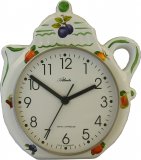 Keramik Kaffeekannen-Uhr Artline Früchte Grünzierung Funkuhr