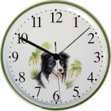 Keramik Hund Uhr Border Collie Grünrand, Quarzuhr
