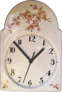 Keramik Schwarzwalduhr, groß,rosa Blumenzweig, Pinkrand Quarzuhr
