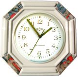 Keramik Küchenuhr "Blau-rot-beige" Tapetendekor, Funkuhr