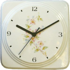 Keramik Küchenuhr hellrosa-grüne Blumen mit Quarzuhr
