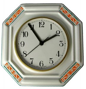 Keramik Küchenuhr "Olympia" grün-orange Tapetendekor Funkuhr