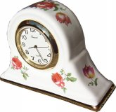 Keramik Kleinuhr Napoleonform Chippendale Rosen Goldstreifen Qua