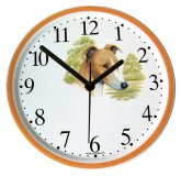 Keramik Hund Uhr Greyhound-Basset Orange Rand, Quarzuhr