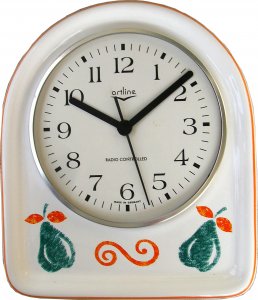 Keramik Küchenuhr Dekor "Olympia" orange-grün sortiert Funkuhr