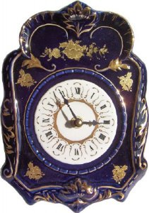 Porzellan Wanduhr kobalt mit Gold, Quarzuhr