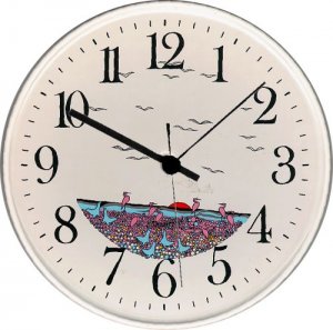 Keramik Wanduhr rosa F lamingos in türkis Meer orange Sonne Quar
