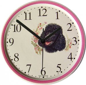 Keramik Hund Uhr Pudel schwarz Pinkrand Quarzuhr