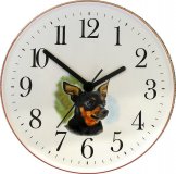 Keramik Wanduhr Zwergpinscher, Hellbraunrand Quarzuhr