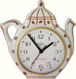 Keramik Kaffeekannen-Uhr "Kaffeebohnen" Braunzierung., Funkuhr
