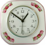 Keramik Küchenuhr "Rosengirlande" mit Pinkrand, Funkuhr