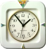 Keramik Küchenuhr quadratisch mit Dreiecken gold-grün-orange, Fu