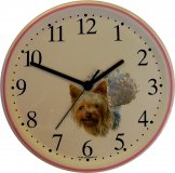 Keramik Wanduhr (Motiv York-Shire Terrier) Pinkrand, Quarzuhr