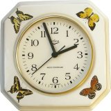 Keramik Küchenuhr "Schmetterlinge" Braunrand ,handbemalt, Funku