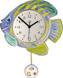 Keramik Küchenuhr Fisch-Uhr blau-gelb-türkis handgemalt Pendeluh