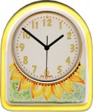 Keramik Küchenuhr Sonnenblumen handbemalt, gelb-orange Funkuhr