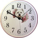 Keramik Wanduhr Hund Uhr Westhighland Terrier Pinkrand Quarzuhr