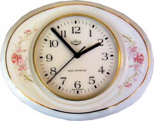 Keramik Küchenuhr "Libby" Funkuhr ovale Uhr m.hellrosa Blumen, F