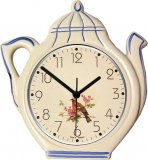 Keramik Kaffeekannen-Uhr "Vogel" Blaurand Funk