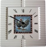 Wanduhr Savanna Collection Hahn&Huhn grau gestreift Quarzuhr