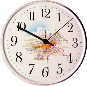 Keramik Wanduhr Motiv Hut mit Frühlingsblumen Quarzuhr