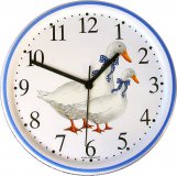 Keramik Wanduhr Motiv Gänsepaar extra groß Hellblaurand, Quarzuh