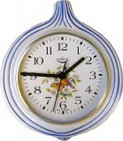 Keramik Küchenuhr Zwiebelform Marinenblau-gelb auf Zweig sitzend