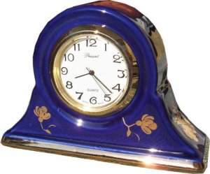 Traditionelle Kleinuhr Napoleonform Kobalt Goldblumen Goldstreif
