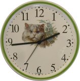 Keramik Wanduhr Motiv Perserkatze Hellgrünrand Quarzuhr