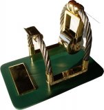 Tisch Klebeband-Halter Metall grün lackiert Gold/Titanfarbig