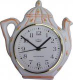 Keramik Kaffeekannen-Uhr Papriken orange handgemalt Funkuhr