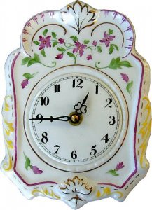 Porzellan Wanduhr rosa-grünel Blumen handgemalt m.Zierung, Quarz