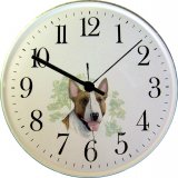 Keramik Wanduhr Hundemotiv Bull Terrier Grünrand Quarzuhr