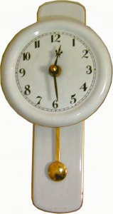 Keramik Pendeluhr weiß m. Gold umrandet mit Rückwand