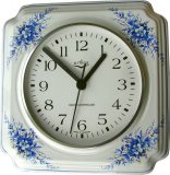 Keramik Küchenuhr blau-gelbe Blumen Hellblaurand Funkuhr