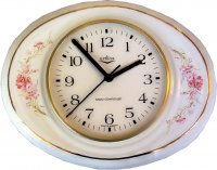 Keramik Küchenuhr "Libby" Funkuhr ovale Uhr m.hellrosa Blumen, F