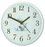 Keramik Wanduhr Gans mit Graß und Blaurand handgemalt Quarzuhr