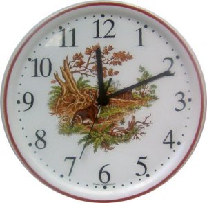 Keramik Wanduhr Tiermotiv Hase mit Baum Quarzuhr