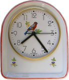 Keramik Küchenuhr "Vogel blau-rot" Rotrand, Funkuhr