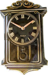 Keramik Wanduhr Jugendstil schwarz-Gold handbemalt Quarzuhr