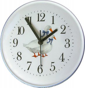 Keramik Wanduhr Motiv Gänsepaar, Blaurand handbemalt, Quarzuhr