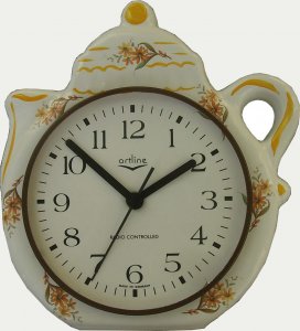 Keramik Kaffeekannen-Uhr "Bordo Blumen" Funkuhr