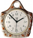Keramik Salzfaß-Uhr Orange-Braun handgemalt Funkuhr