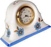 Keramik Miniaturuhr Napoleonhut Blau-gold Blumen,Blaurand, Quarz