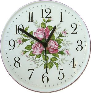 Keramik Wanduhr mit großem Rosendekor handbem.Rand Quarzuhr
