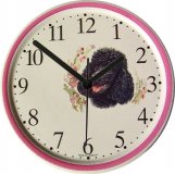 Keramik Hund Uhr Pudel schwarz Pinkrand Quarzuhr