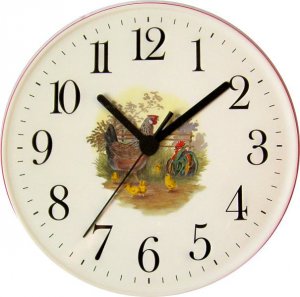 Keramik Wanduhr Hühner mit Küken am Bauerhof Quarzuhr