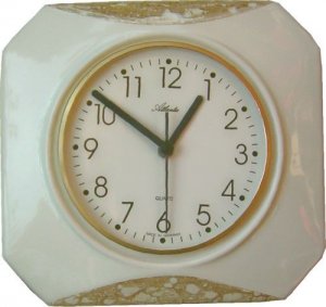 Keramik Küchenuhr achteckig Bogen beige marmoriert Funkuhr