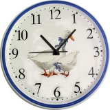 Keramik Wanduhr (Motiv Gänsepaar) Blaurand, Qurzuhr