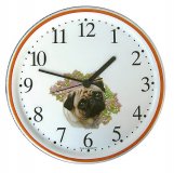 Keramik Wanduhr Hund Uhr Mops Braunrand Quarzuhr